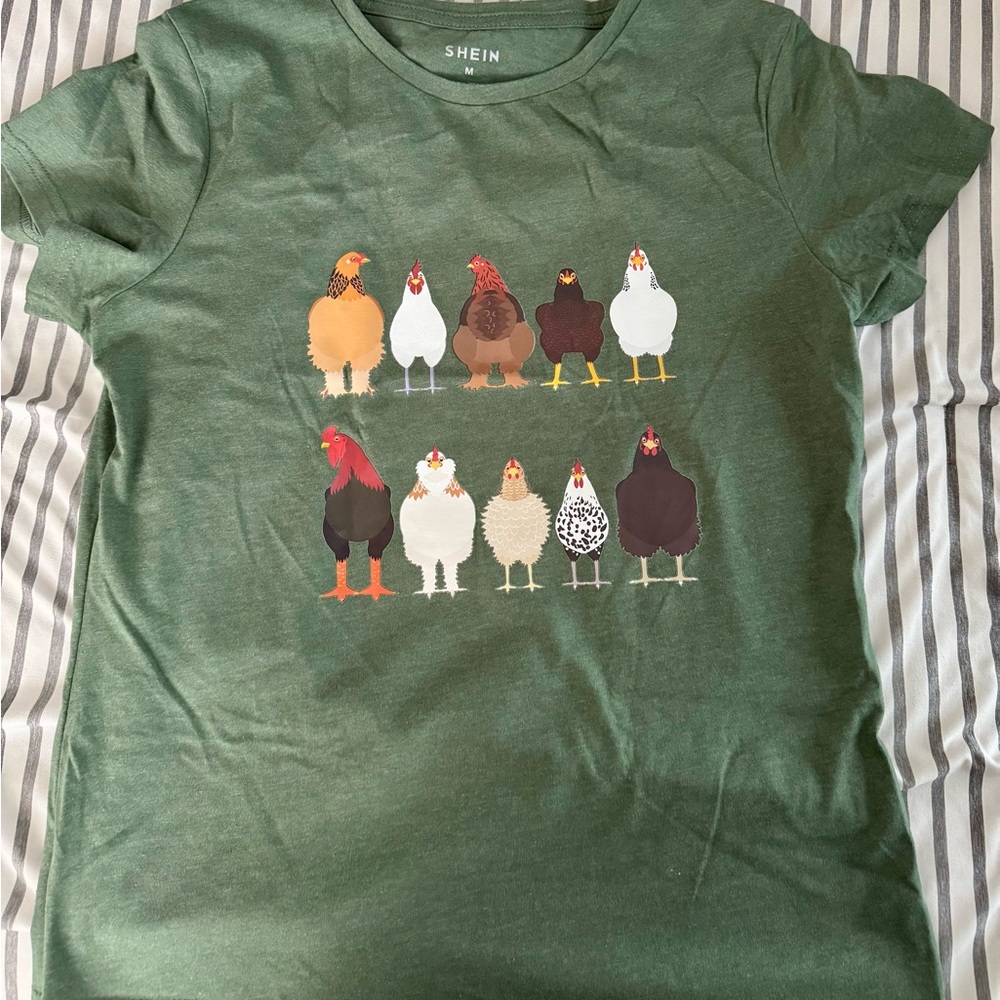 SHEIN Green Chicken Graphic Tee
